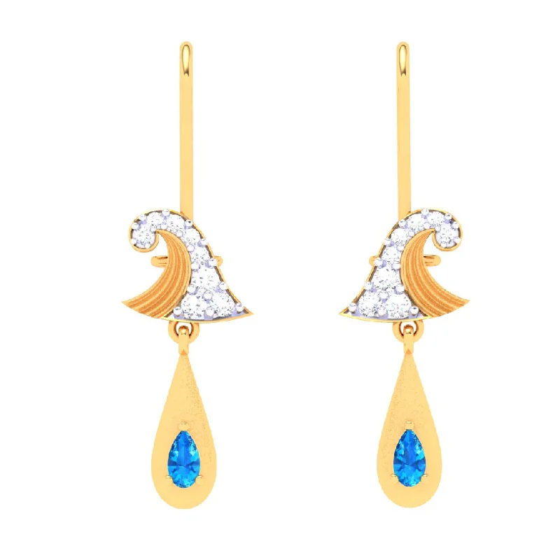 18k Rain Themed Exclusive Gold Diamond Earrings For Women