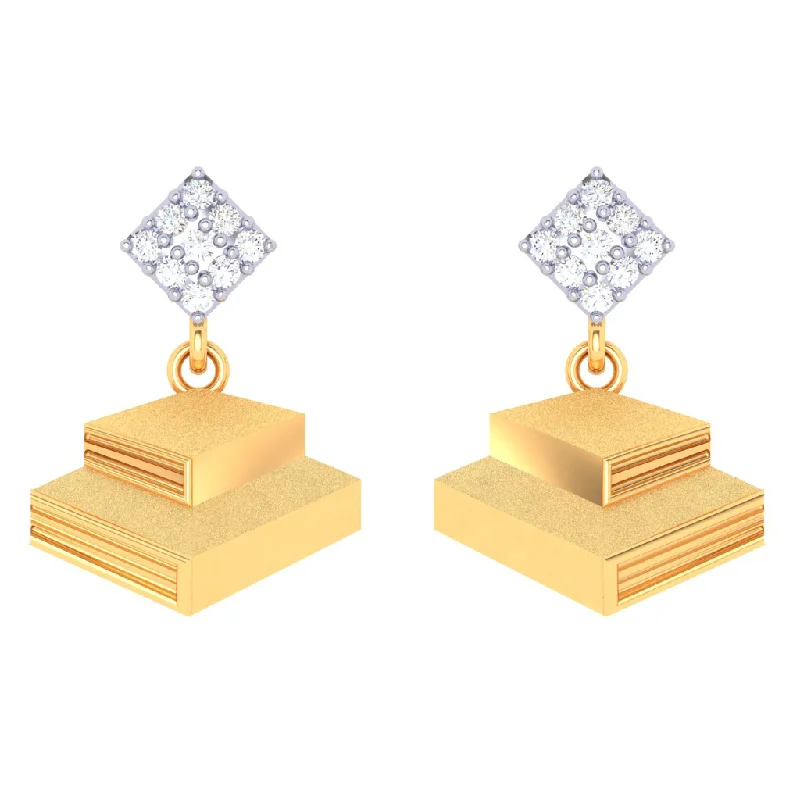 18k Two Books Shape Diamond Earring With A Square Shape Detail From Diamond Collection