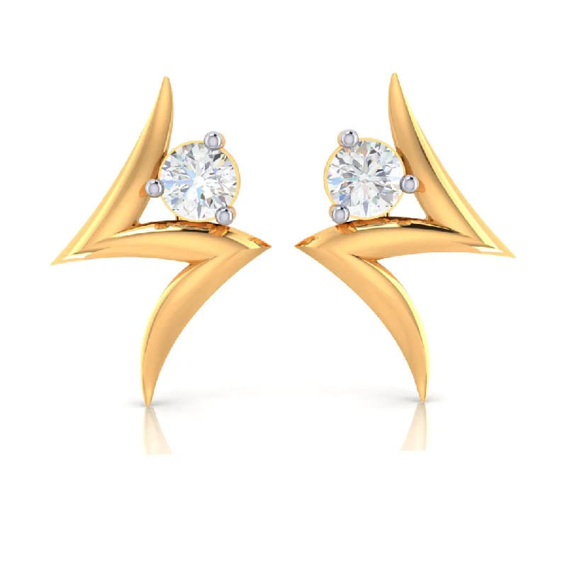 18k Z-shape Gold Earrings With Diamonds