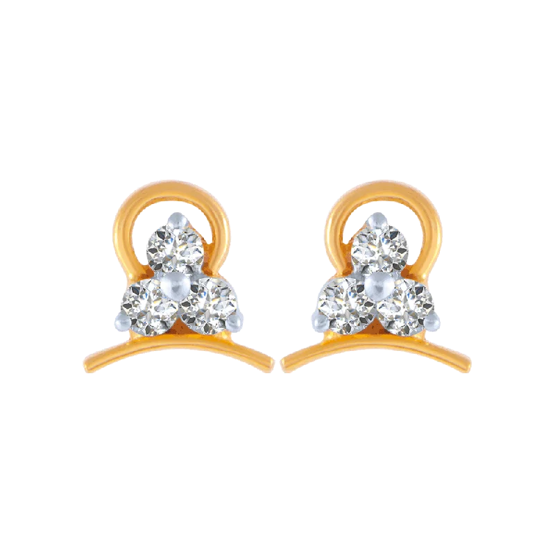 18KT (750) Yellow Gold And Diamond Stud Earrings For Women