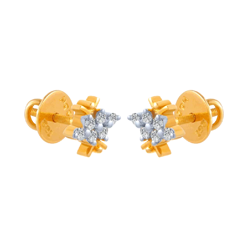 18KT (750) Yellow Gold And Diamond Stud Earrings For Women