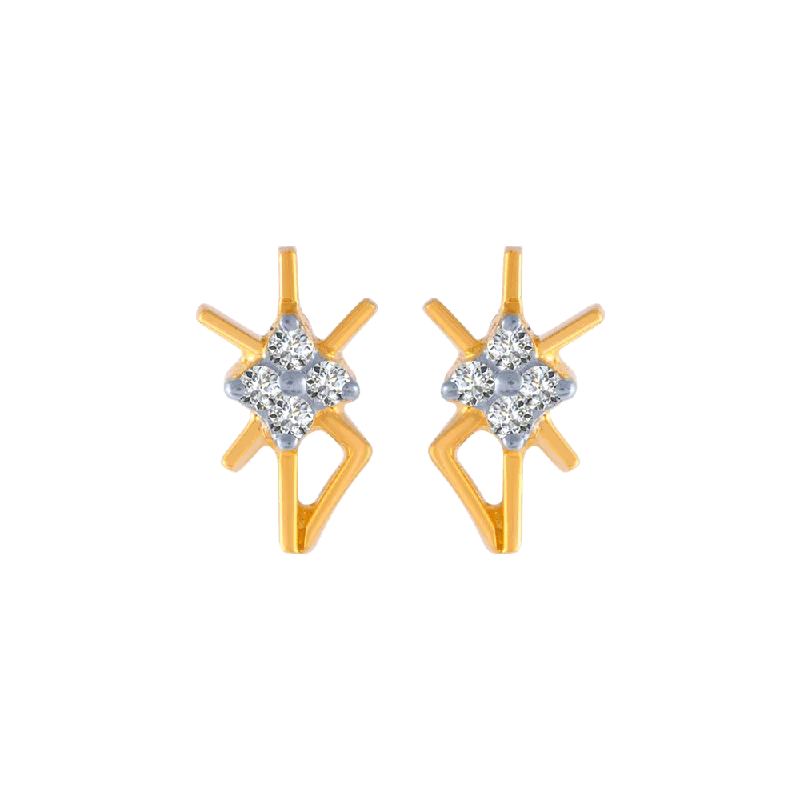 18KT (750) Yellow Gold And Diamond Stud Earrings For Women