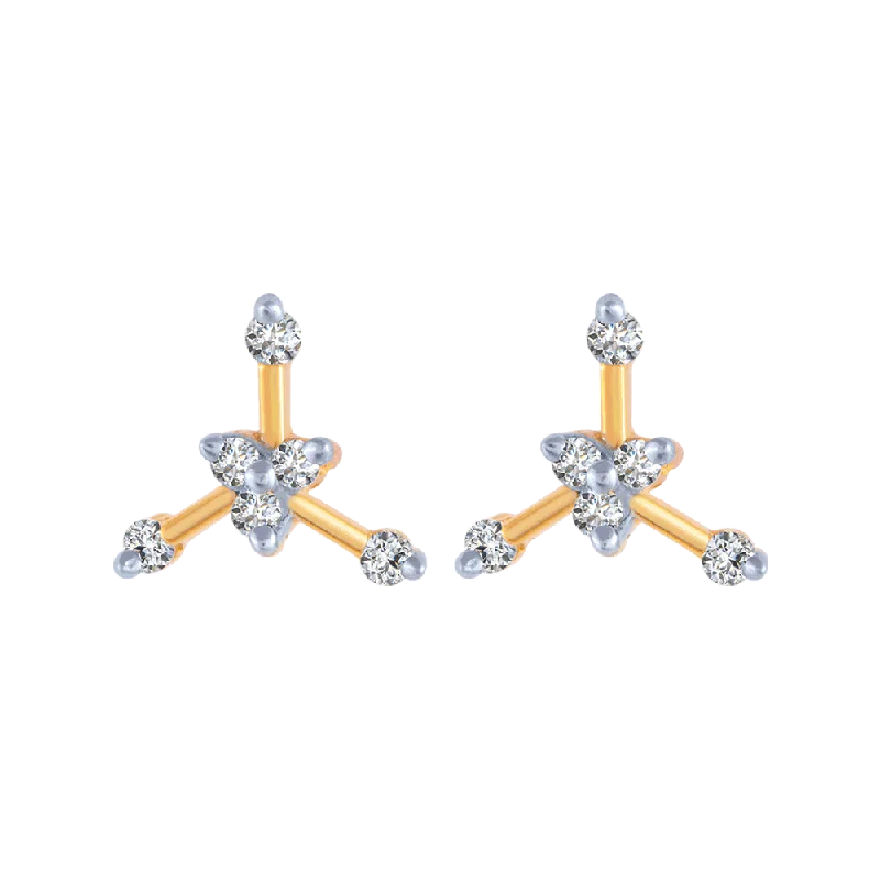 18KT (750) Yellow Gold And Diamond Stud Earrings For Women