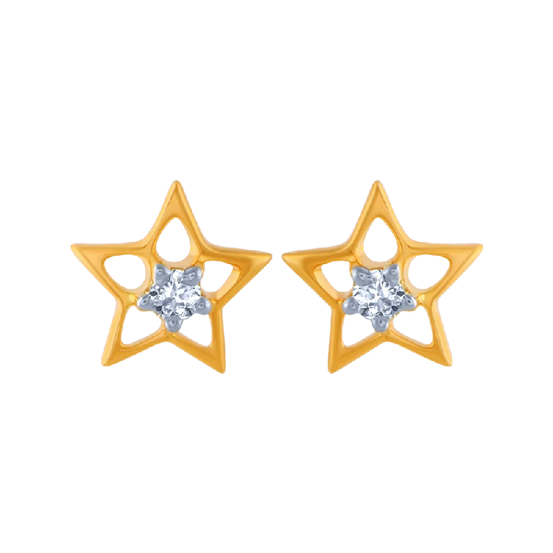 18KT (750) Yellow Gold And Diamond Stud Earrings For Women