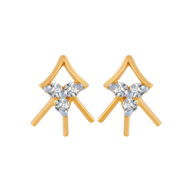 18KT (750) Yellow Gold And Diamond Stud Earrings For Women