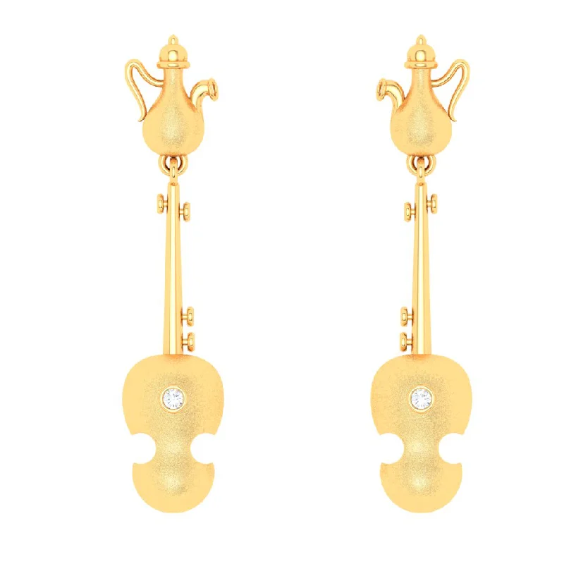 18KT Violin Shaped Gold Earrings From Diamond Collection