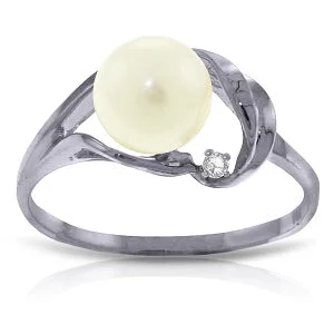 2.02 Carat 14K Solid White Gold Lara's World Pearl Diamond Ring