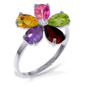 2.22 Carat 14K Solid White Gold Ring Natural Diamond Multi Gemstones