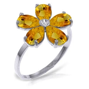 2.22 Carat 14K Solid White Gold Sun Soaked Citrine Diamond Ring