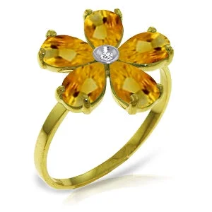 2.22 Carat 14K Solid Yellow Gold Coming Up Daisies Citrine Diamond Ring