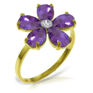 2.22 Carat 14K Solid Yellow Gold Kidding Aside Amethyst Diamond Ring