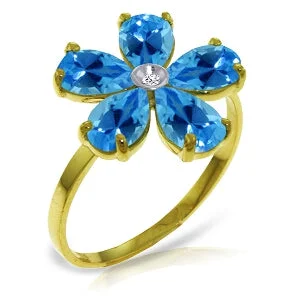 2.22 Carat 14K Solid Yellow Gold Love So Bright Blue Topaz Diamond Ring