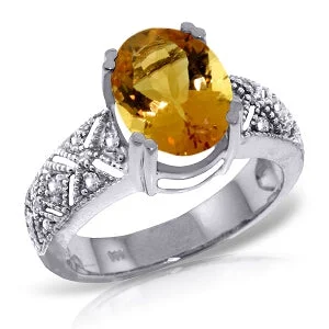 3.2 Carat 14K Solid White Gold Lucky Girl Citrine Diamond Ring