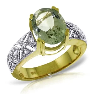 3.2 Carat 14K Solid Yellow Gold Ring Natural Diamond Green Amethyst