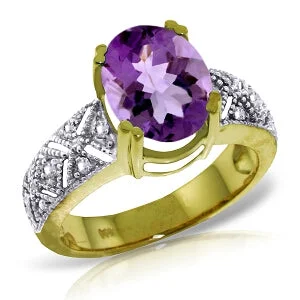 3.2 Carat 14K Solid Yellow Gold True Partnership Amethyst Diamond Ring