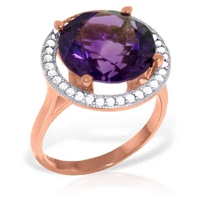 6.2 Carat 14K Solid Rose Gold Ring Natural Diamond Amethyst