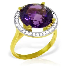 6.2 Carat 14K Solid Yellow Gold Ring Natural Diamond Amethyst