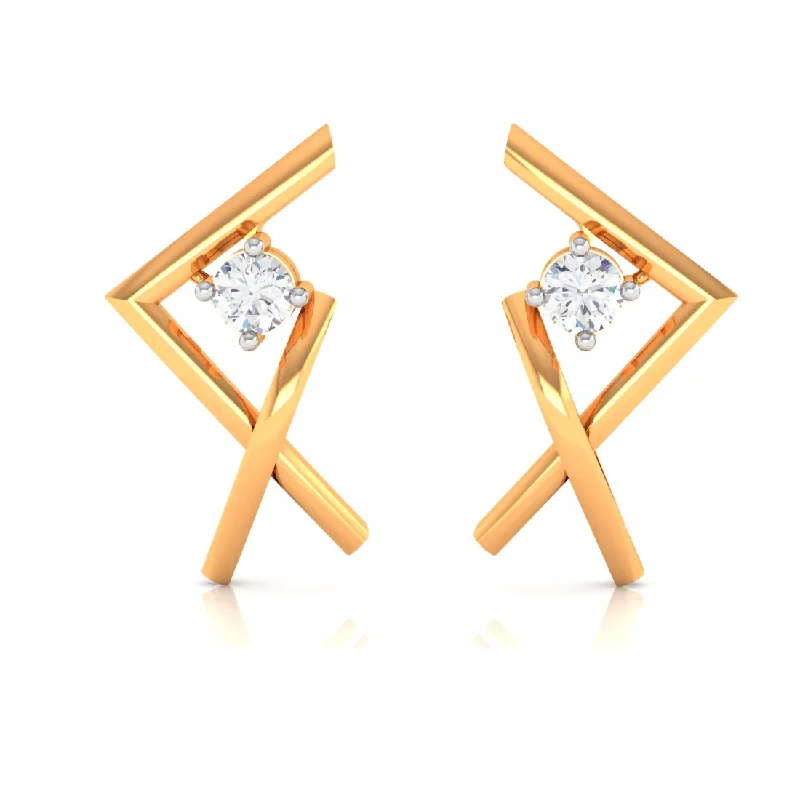 Asymmetrical Designed 18k Gold & Diamond Earrings