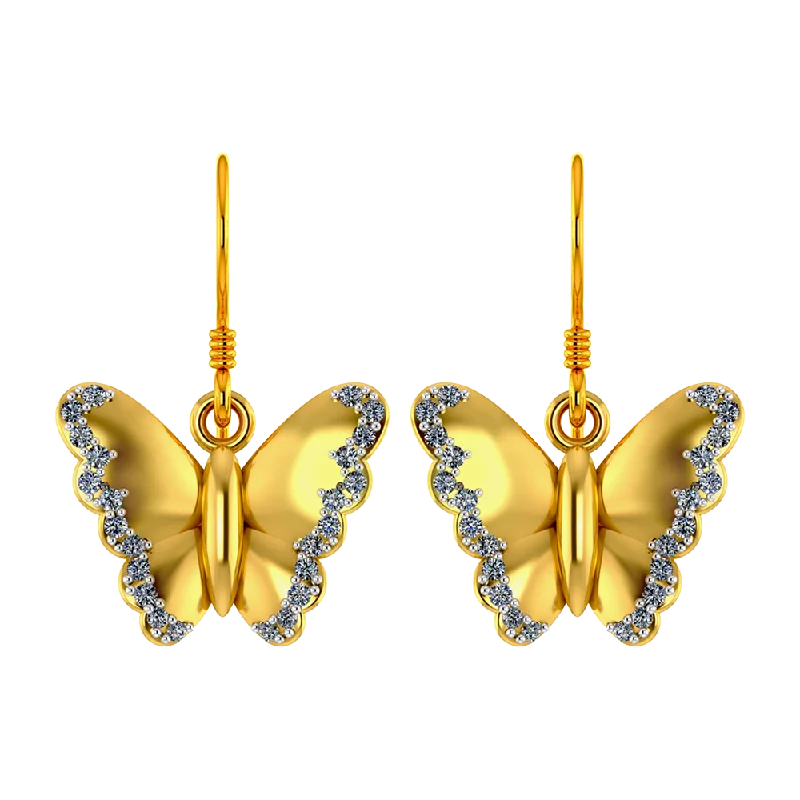 Butterfly Themed Gold And Diamond Earrings