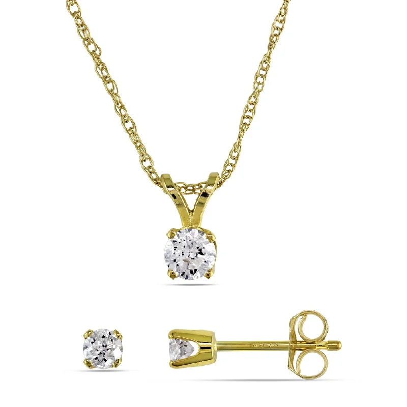 Miadora 14k Yellow Gold 2/5ct TDW Diamond Necklace and Earrings Set - White