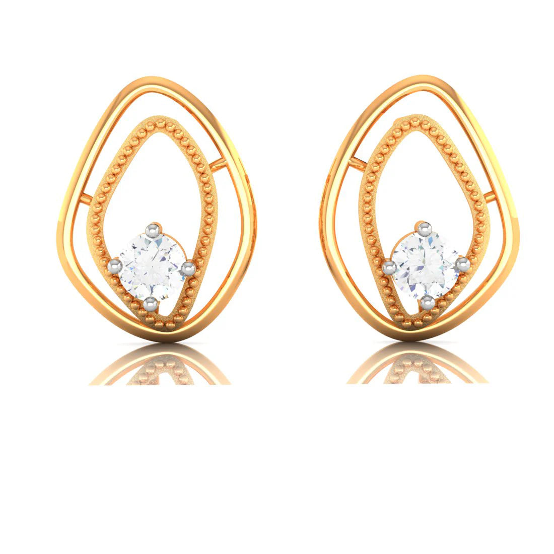 Oval Shape 18k Gold And Diamond Mini Earrings