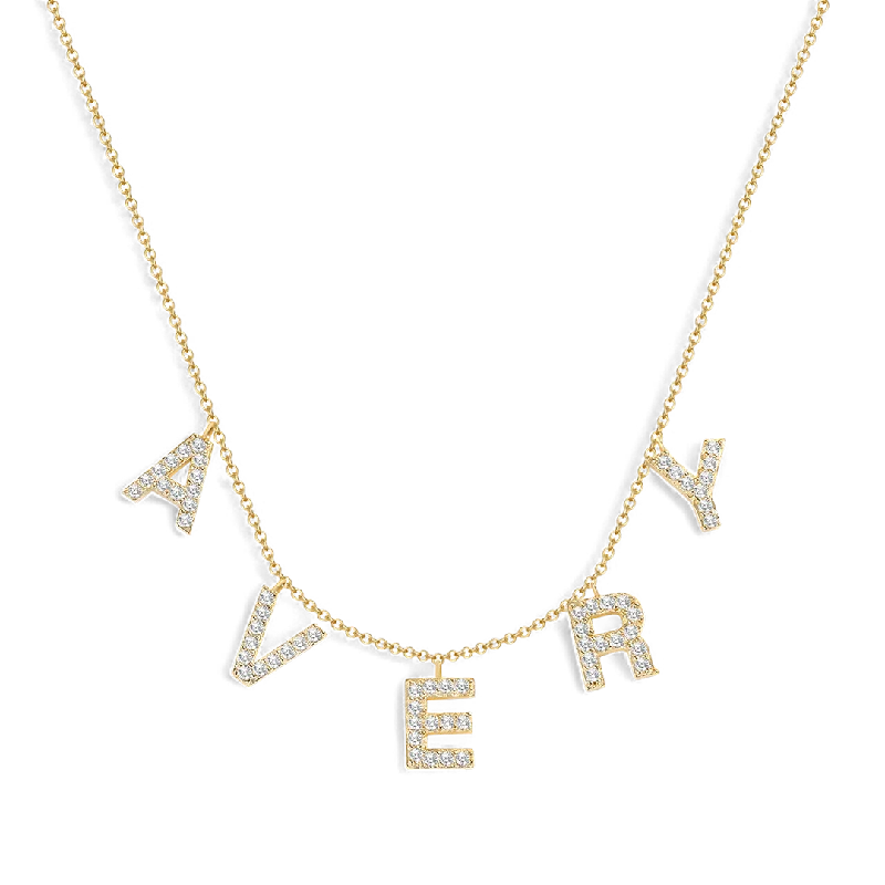 Pave Block Letter Name Necklace